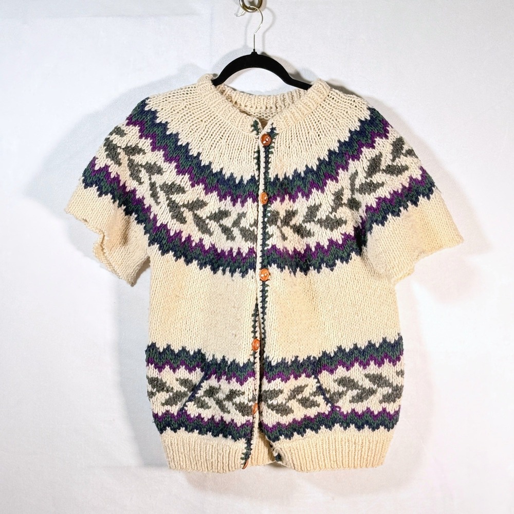Hand Knit Fair Isle Short Sleeve Sweater wool cottagecore‎ cozy bespoke layered